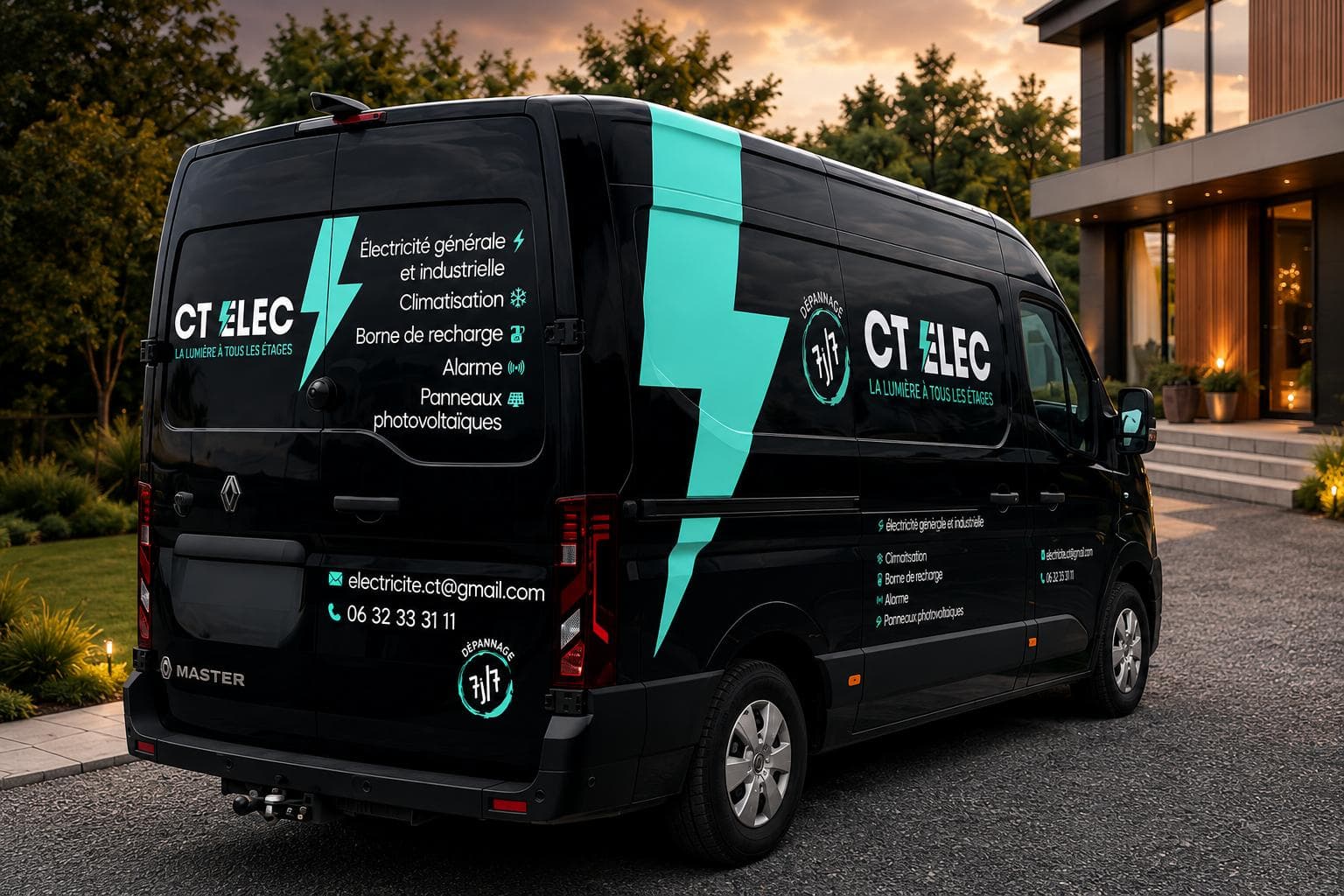 Véhicule de service Renault Master floqué CT elec, électricien dans la Marne